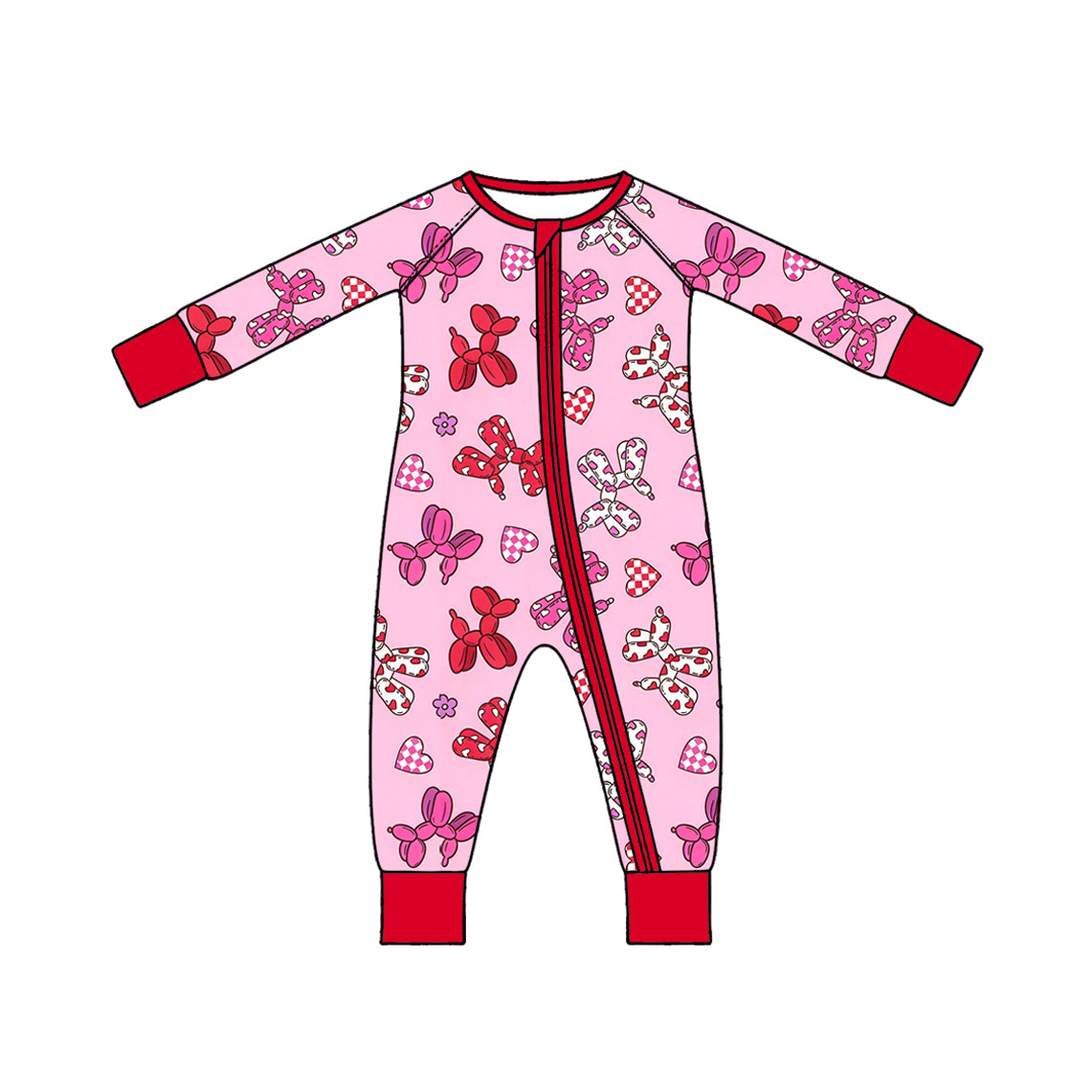 Preorder (moq 5) LR3406 Baby Girl Clothes Pink Butterfly Mixed Print Long Sleeve Zipper Footed Jumpsuit