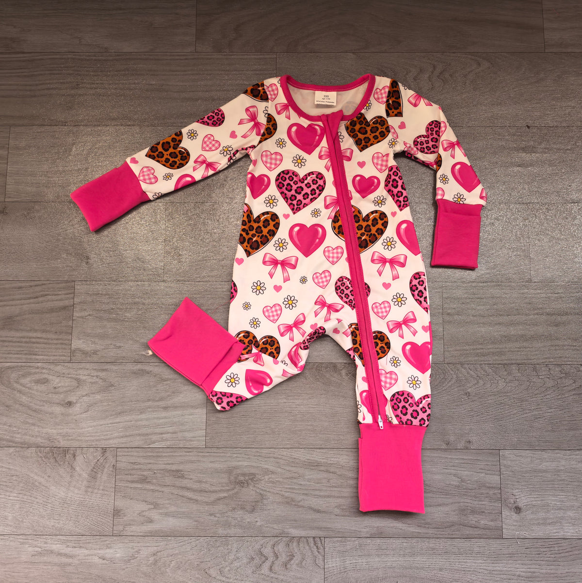 Sample-Real Pics LR3407 Baby Girl Clothes Dark Heart Print Long Sleeve Zipper Romper