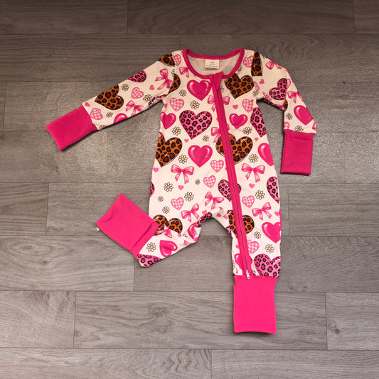 Sample-Real Pics LR3407 Baby Girl Clothes Dark Heart Print Long Sleeve Zipper Romper