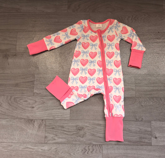 Sample-Real Pics LR3408 Baby Girl Clothes Light Heart Print Long Sleeve Zipper Romper