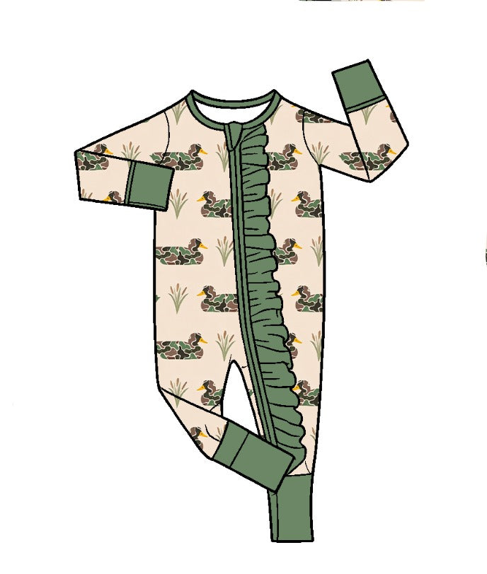 Preorder (moq 5) LR3412 Baby Girl Clothes Cow Animal Mixed Print Long Sleeve Ruffle Zipper Romper