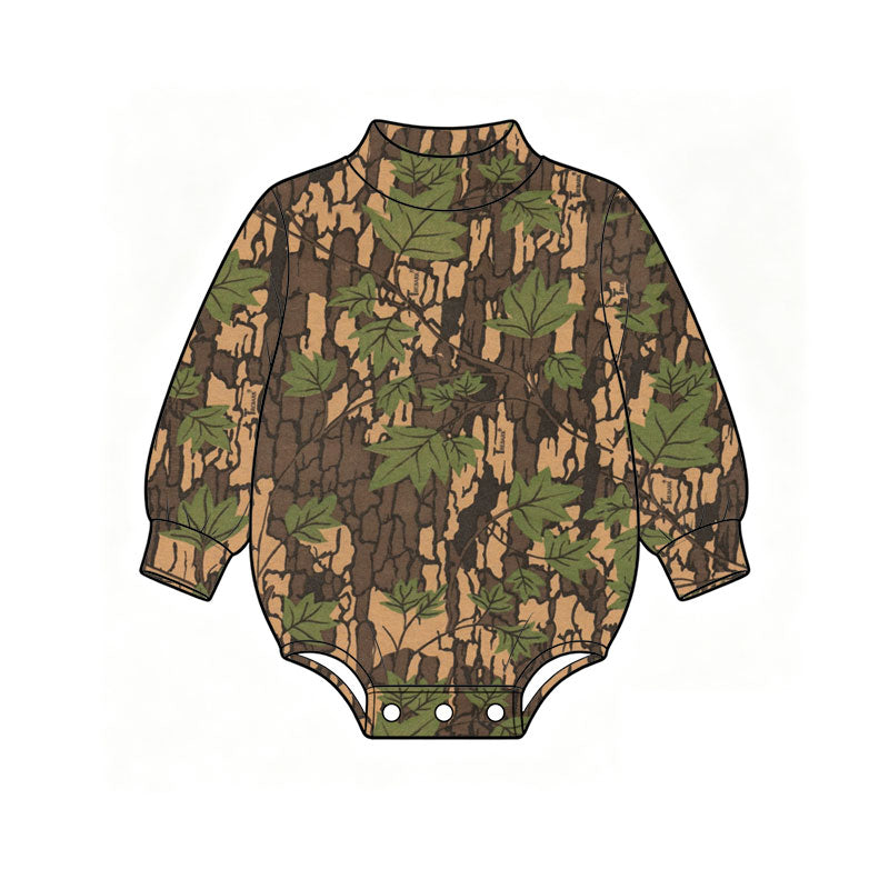 Preorder (moq 5) LR3413 Baby Boy Clothes Green Hunting Camo Print Long Sleeve Baby Romper