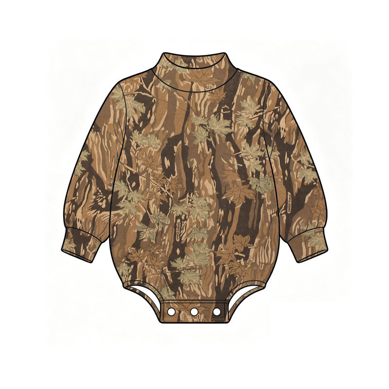Preorder (moq 5) LR3417 Baby Boy Clothes Blue Hunting Camo Print Long Sleeve Baby Romper