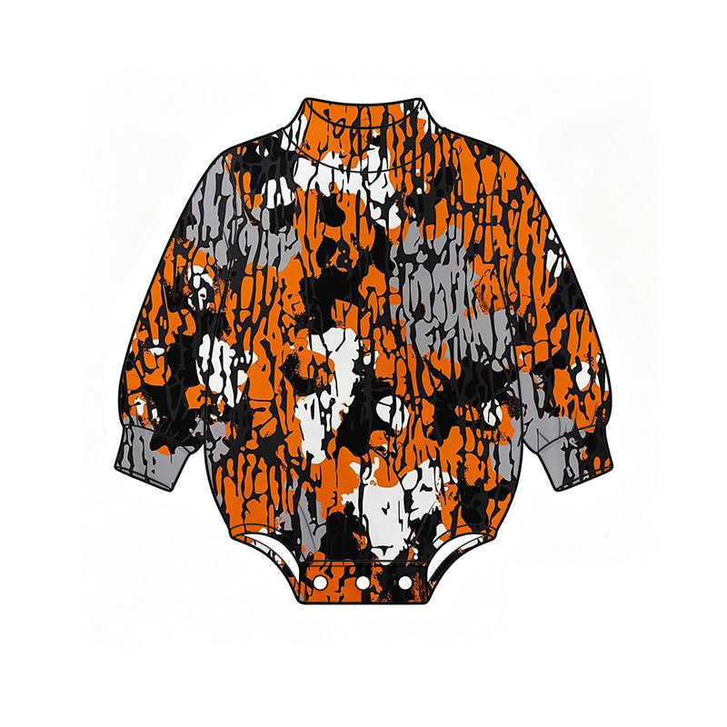 Preorder (moq 5) LR3415 Baby Boy Clothes Orange Hunting Camo Print Long Sleeve Baby Romper
