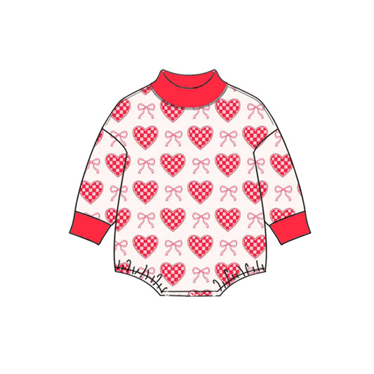 Preorder (moq 5) LR3426 Baby Girl Clothes Red Heart Bow Print Long Sleeve Yoga Bodysuit
