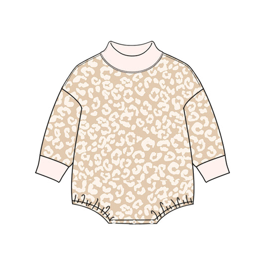 Preorder (moq 5) LR3427 Baby Girl Clothes Neutral Floral Print Long Sleeve Bubble Romper