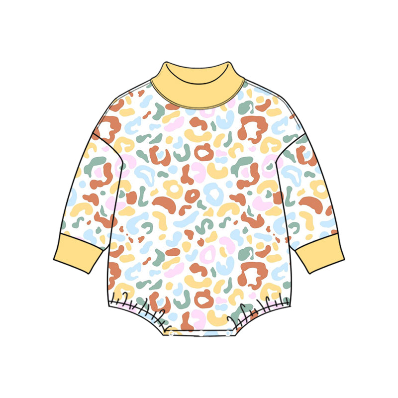 Preorder (moq 5) LR3428 Baby Girl Clothes Spring Colorful Floral Print Long Sleeve Bubble Romper