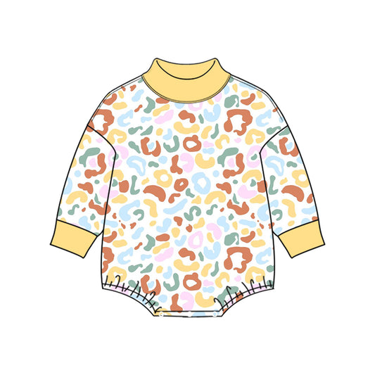 Preorder (moq 5) LR3428 Baby Girl Clothes Spring Colorful Floral Print Long Sleeve Bubble Romper
