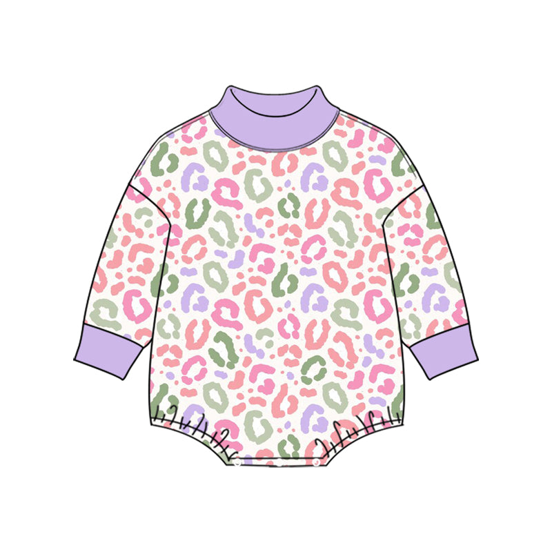 Preorder (moq 5) LR3429 Baby Girl Clothes Valentine Colorful Leopard Lips Print Long Sleeve Bubble Romper
