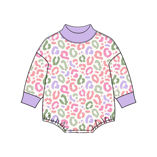 Preorder (moq 5) LR3429 Baby Girl Clothes Valentine Colorful Leopard Lips Print Long Sleeve Bubble Romper