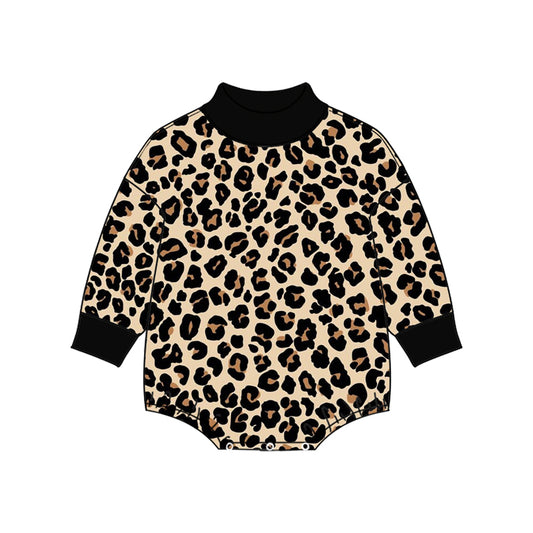 Preorder (moq 5) LR3432 Baby Girl Clothes Classic Leopard Print Long Sleeve Bubble Romper