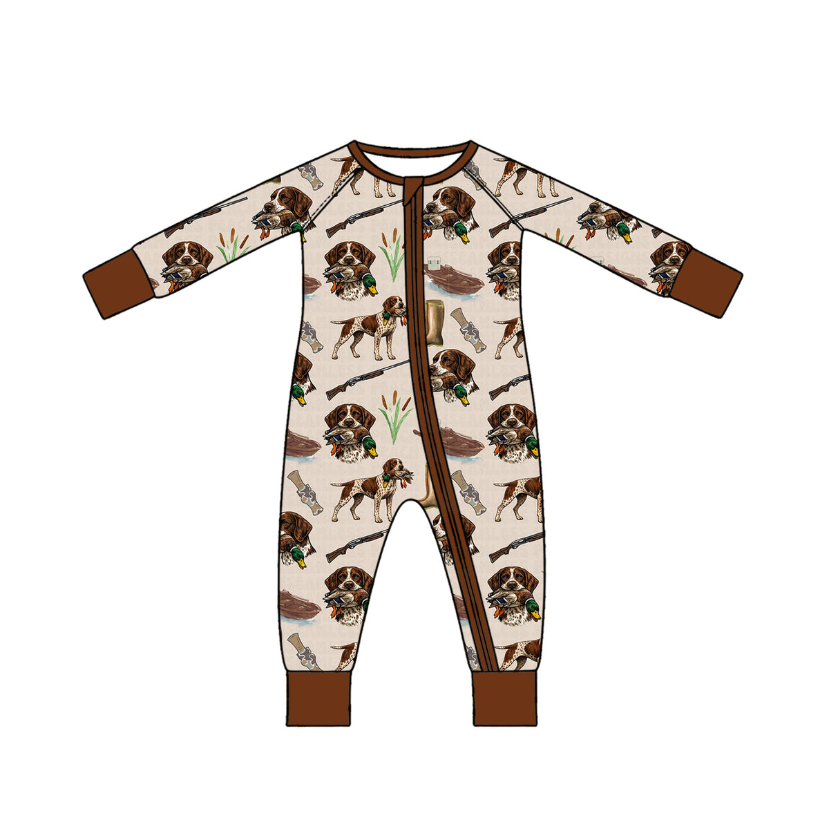 Preorder (moq 5) LR3433 Baby Boy Clothes Hunting Wildlife Print Long Sleeve Zipper Romper
