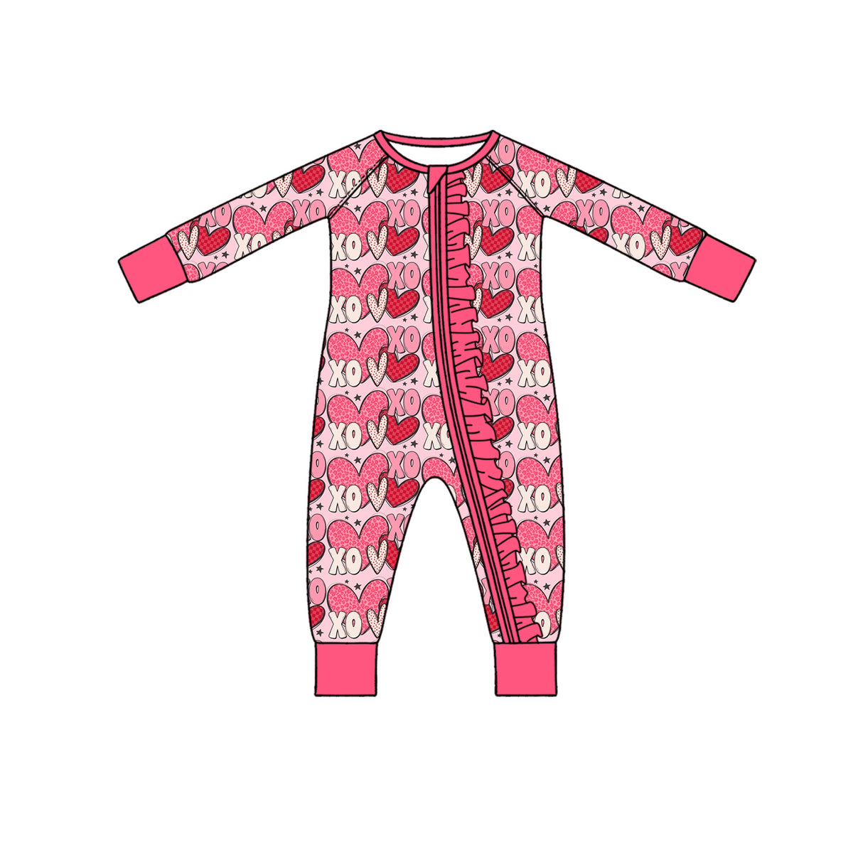 Preorder (moq 5) LR3438 Baby Girl Clothes Valentine Heart Striped Print Long Sleeve Zipper Romper