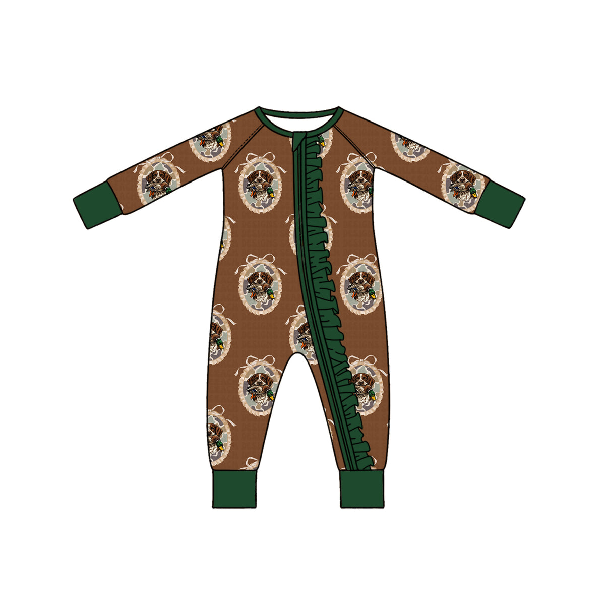 Preorder (moq 5) LR3439 Baby Girl Clothes Deer Circle Print Long Sleeve Zipper Romper