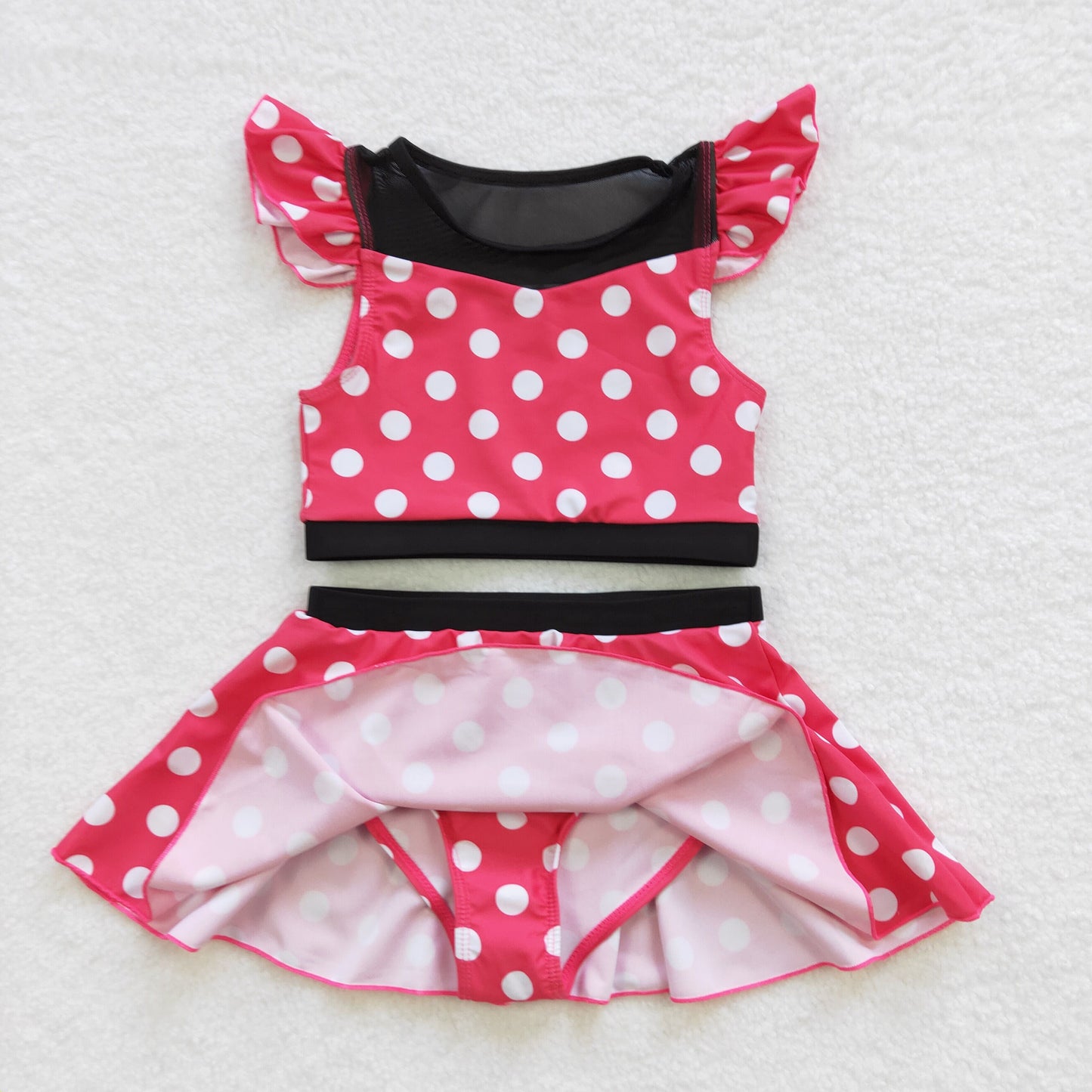 S0147 cartoon snow princess red white dots bathing suit purple ruffle girl swimwear 20230510 RTS