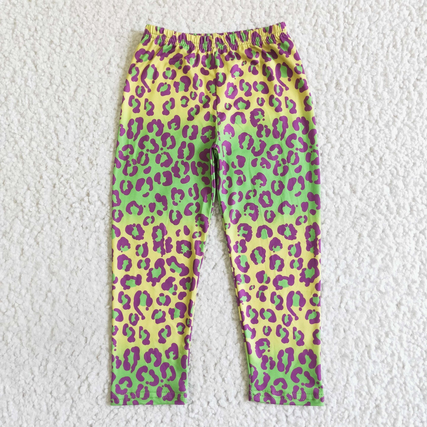 P0013 girl yellow green leopard long legging pants RTS