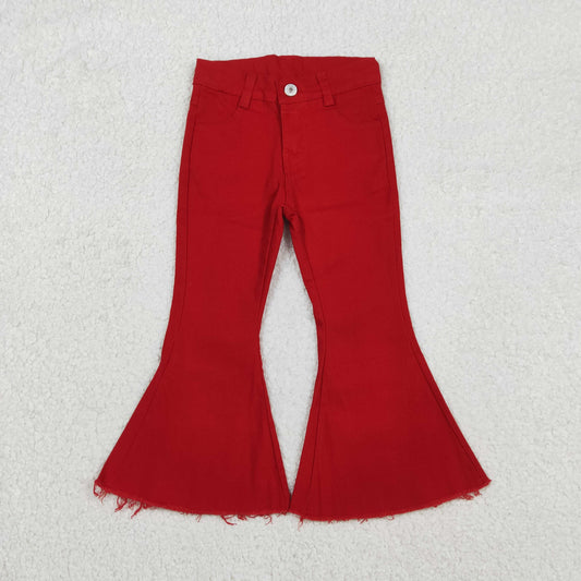 P0083 red elastic button bell bottom denim pants RTS 202512 RTS