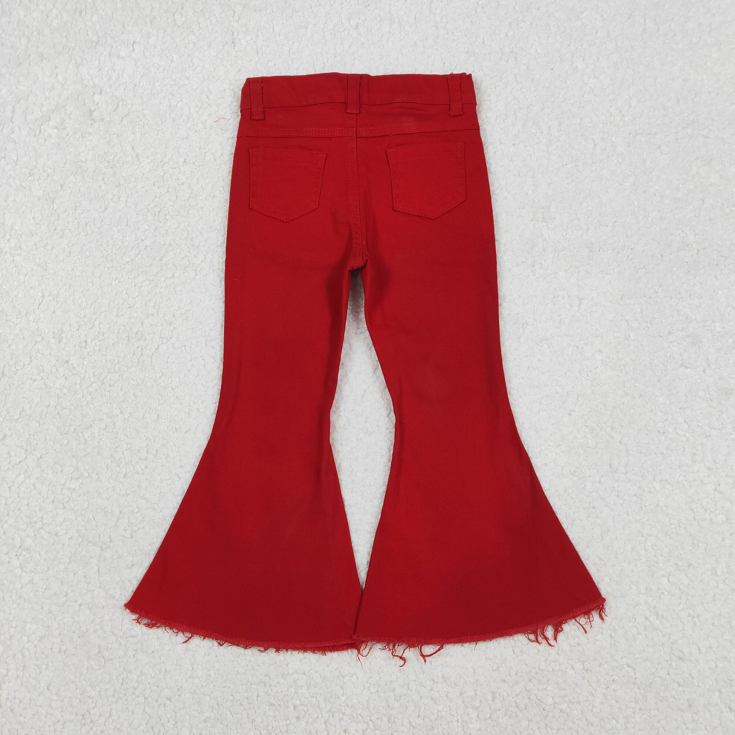 P0083 red elastic button bell bottom denim pants RTS 202512 RTS