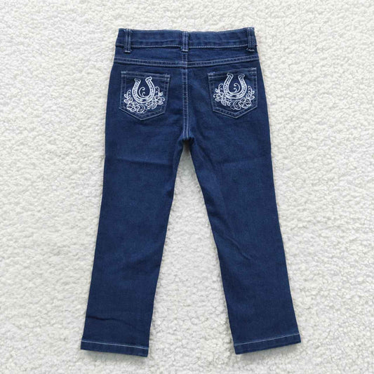 P0085 western blue elastic button bell bottom girl denim pants RTS 20230508 RTS