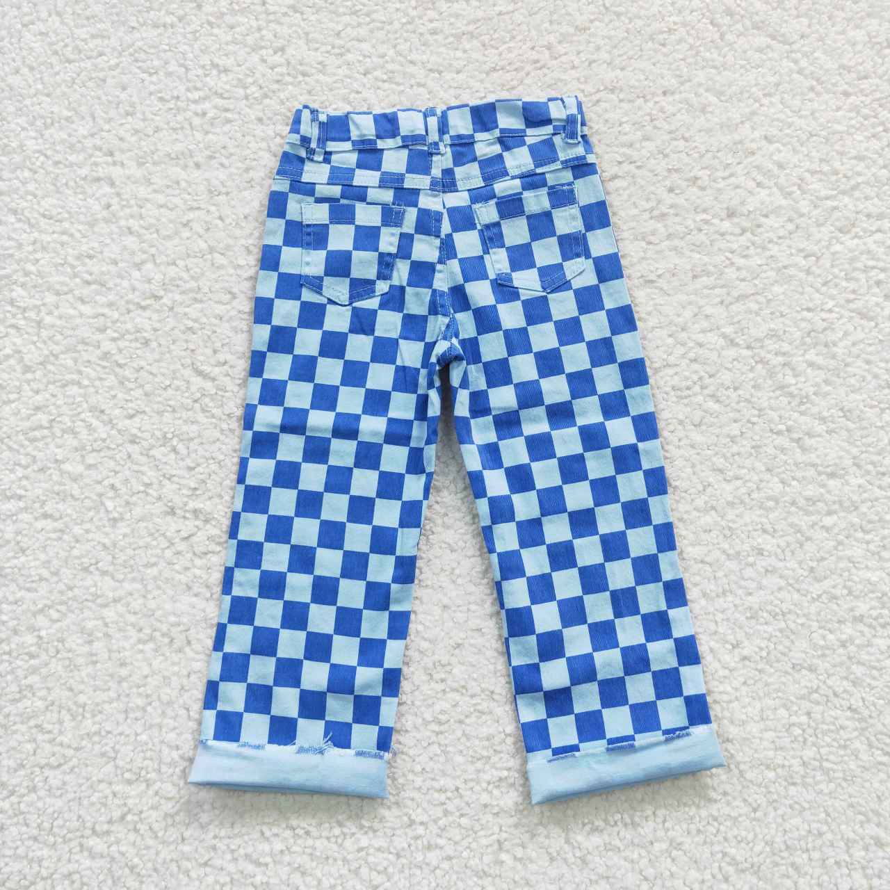 P0097 checkerboard  western boy ripped jeans pants 20230502 RTS