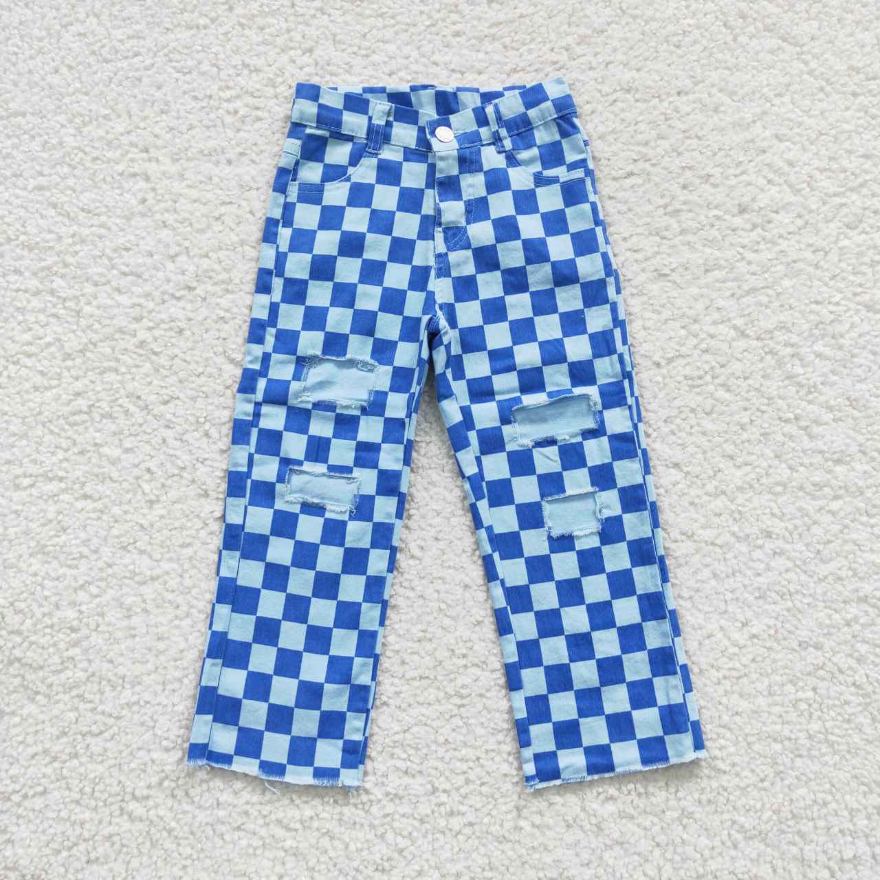 P0097 checkerboard  western boy ripped jeans pants 20230502 RTS