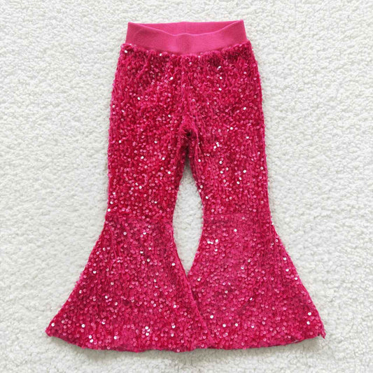 P0112 kids sequin hot pink long bell pants RTS 20230527