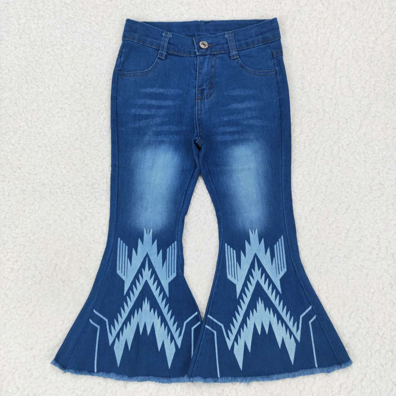 P0126 blue bell bottom bleaching girl denim  jeans 20230508 RTS