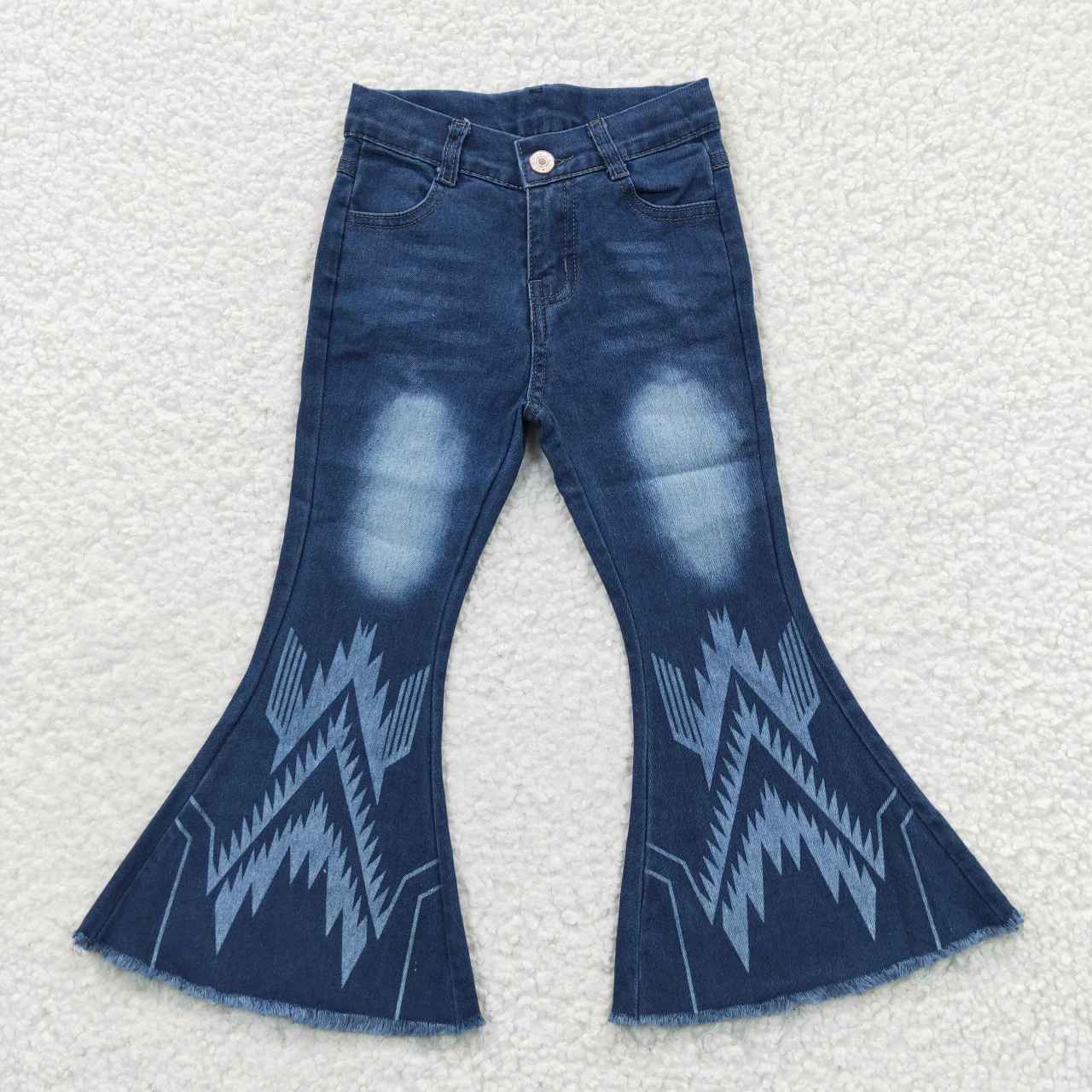 P0126 blue bell bottom bleaching girl denim  jeans 20230508 RTS