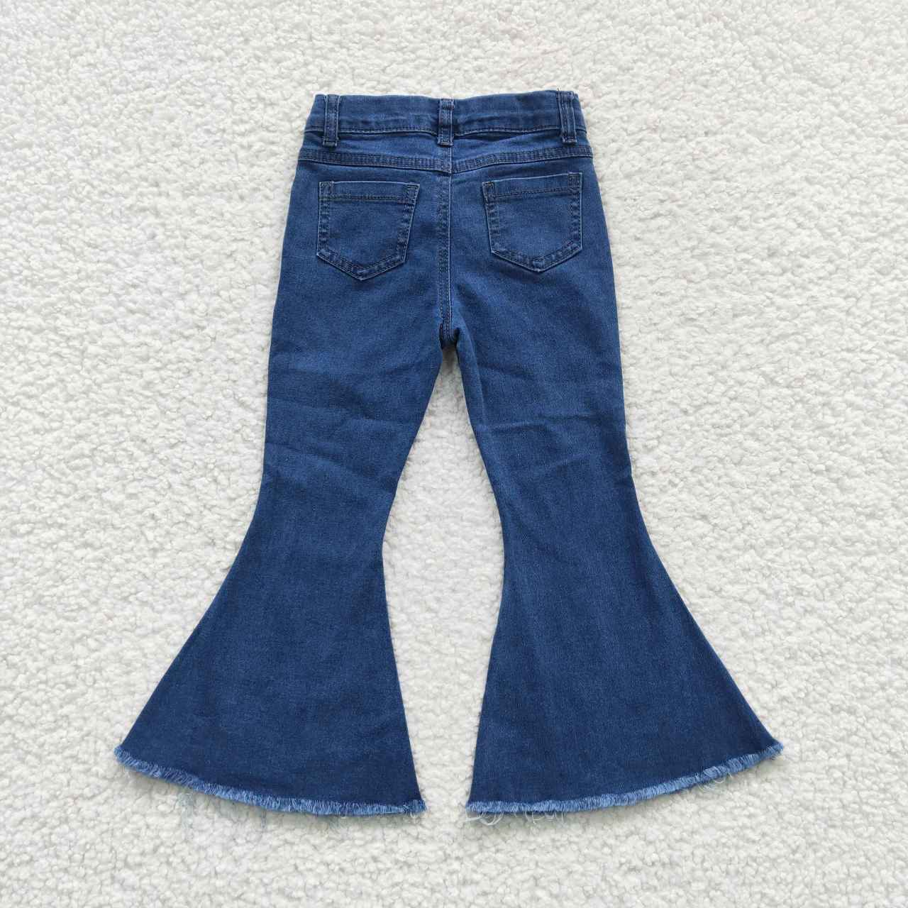 P0127 blue star bell bottom bleaching girl denim  jeans 20230502 RTS