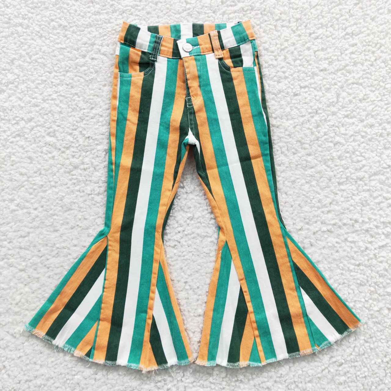 P0131 stripe green yellow kids denim jeans pants RTS 20230508