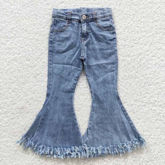 P0132 blue star bell bottom bleaching girl denim jeans 20230711 RTS