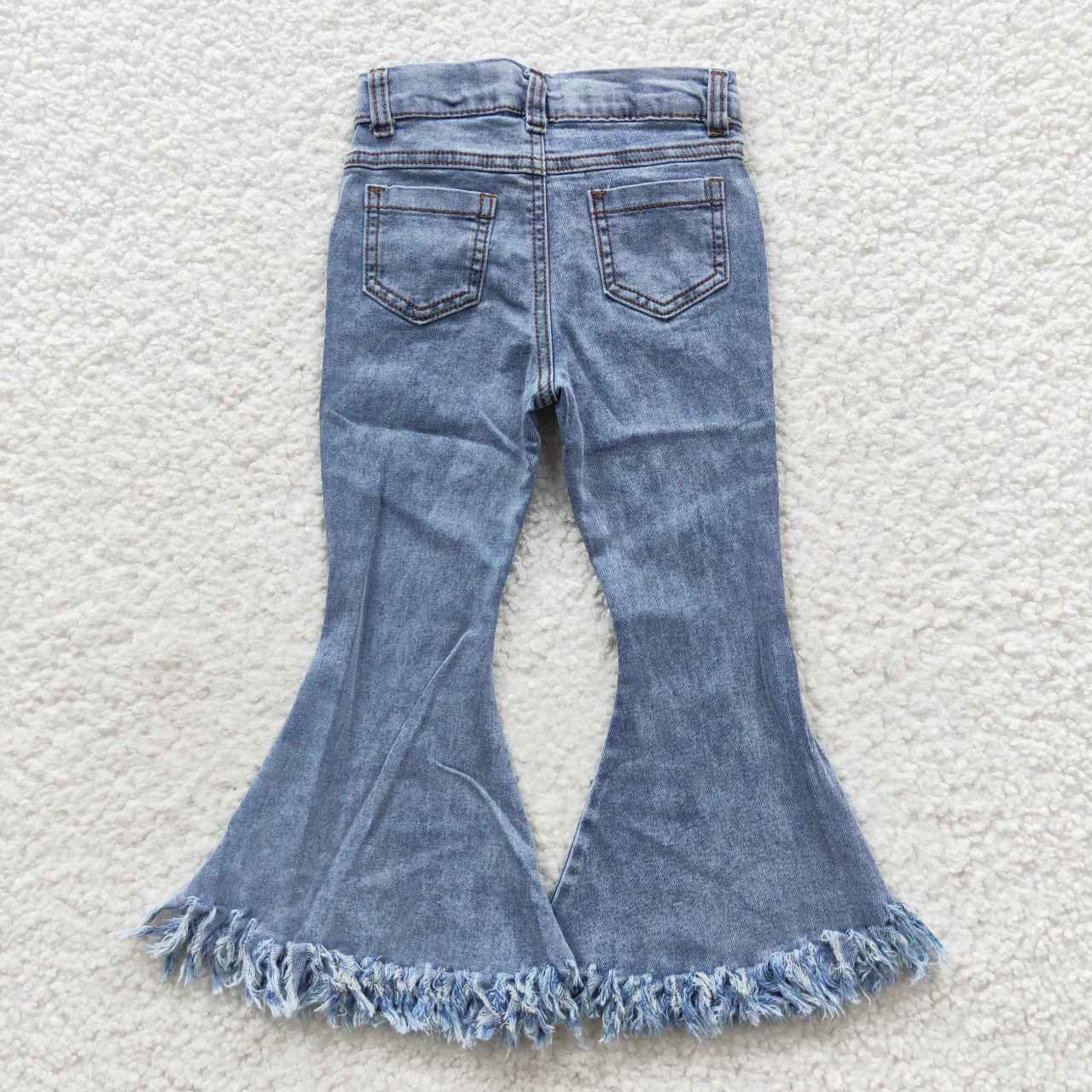 P0132 blue star bell bottom bleaching girl denim jeans 20230711 RTS