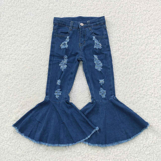 P0133 blue star bell bottom bleaching girl denim jeans 20230817 RTS