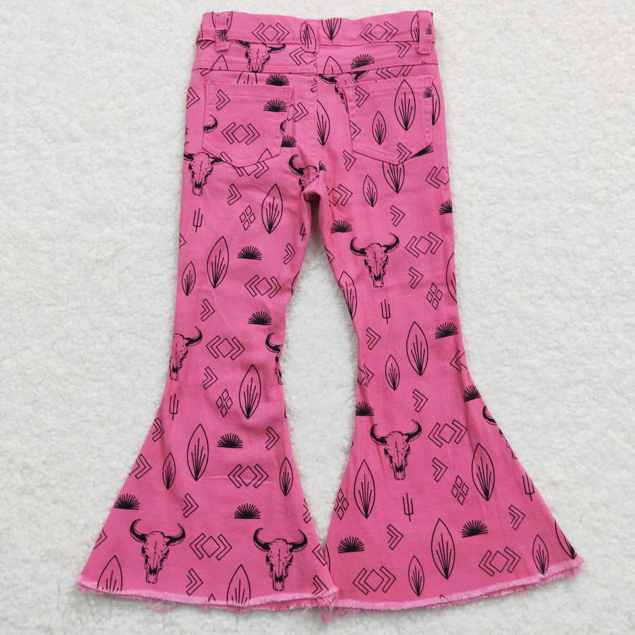 P0159 western cow pink cow kids denim jeans bell pants RTS 20230701