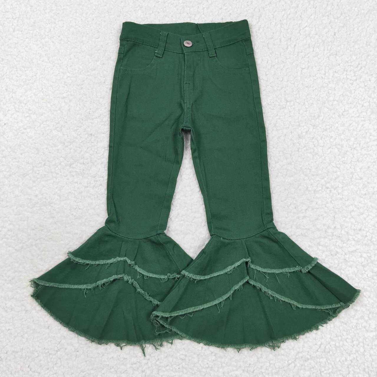 P0171 green double ruffles button jeans denim pant 20230830 RTS