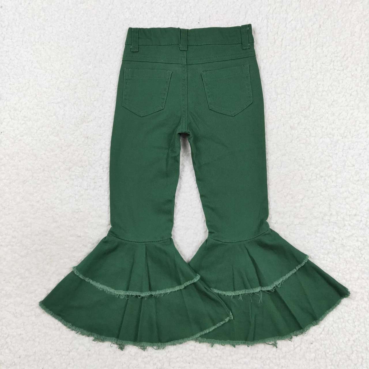 P0171 green double ruffles button jeans denim pant 20230830 RTS