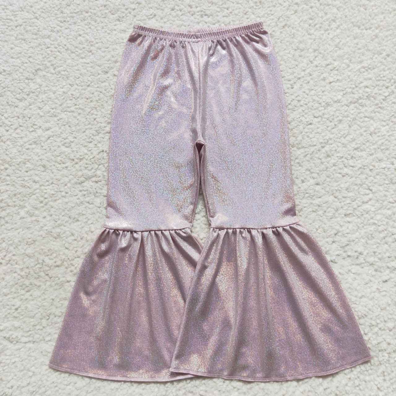 P0179 satin fabric gilding girl pink bell bottom long girl pants 20230925 RTS