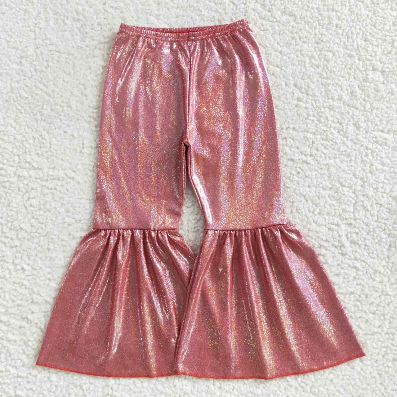 P0178 satin fabric gilding girl colorful rainbow bell bottom long girl pants 202300925 RTS