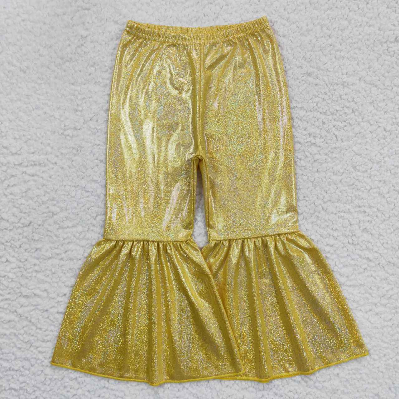 P0182 satin fabric gilding girl yellow bell bottom long girl pants 20230925 RTS