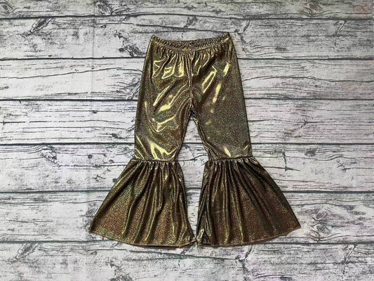 P0185 satin fabric gilding girl green golden bell bottom long girl pants 20230609 preorder