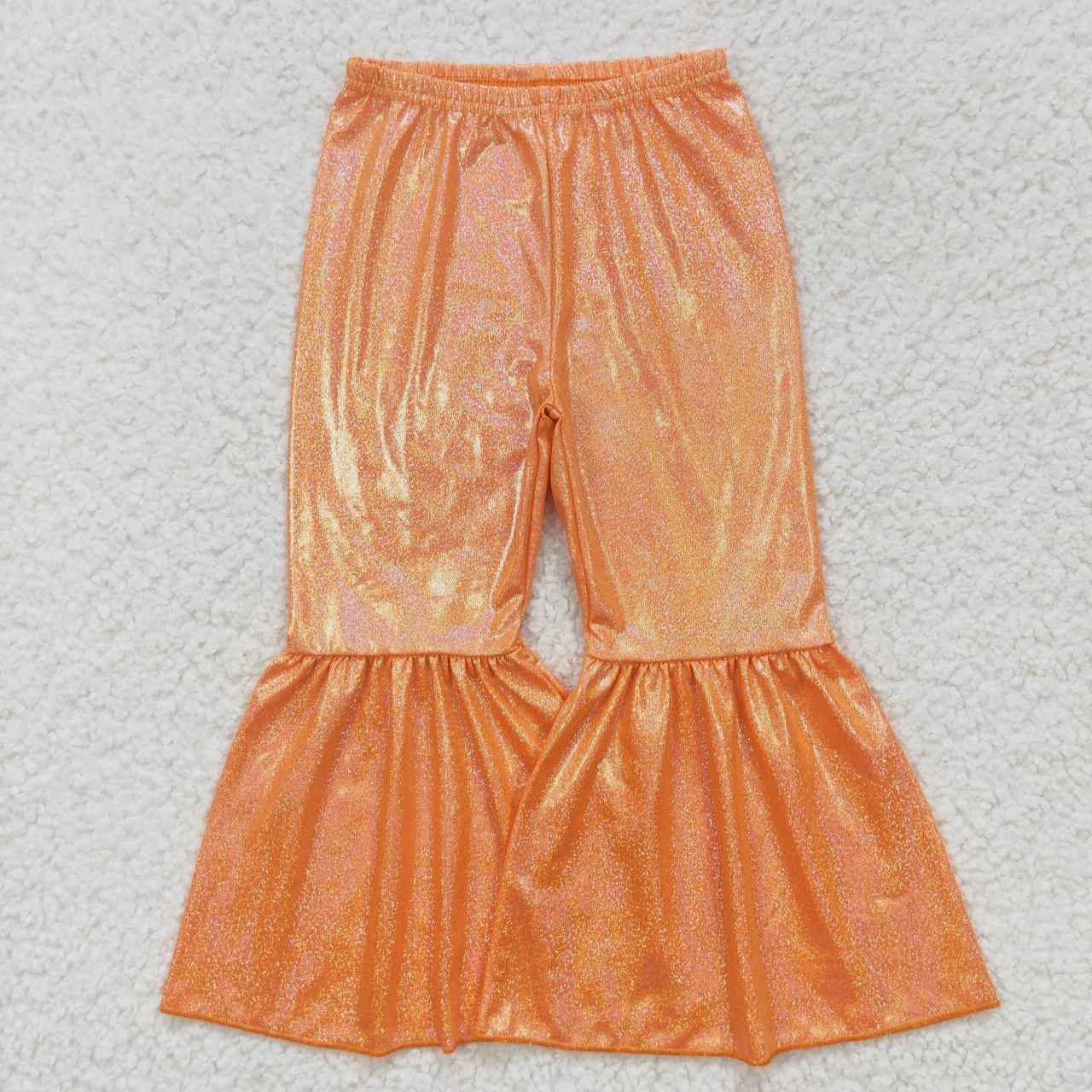 P0188 satin fabric gilding girl orange bell bottom long girl pants 20230926 RTS