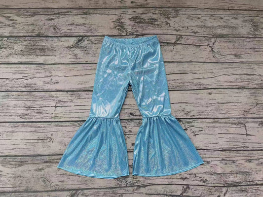 P0190 satin fabric gilding girl light blue bell bottom long girl pants 20230609 preorder