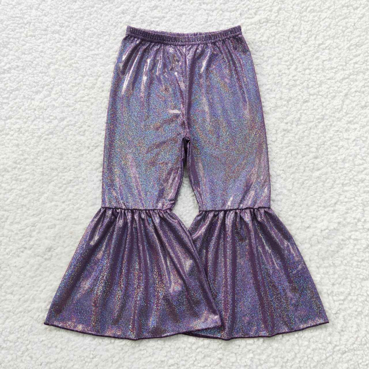 P0193 satin fabric gilding girl purple bell bottom long girl pants 20230805 RTS