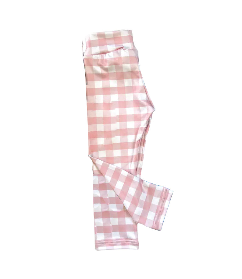 P0214 girl pink plaid cotton long pants 20230617