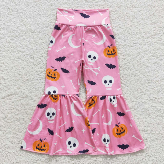 P0218 Halloween pumpkin moon bat western print girl pink bell bottom pants RTS 20230720