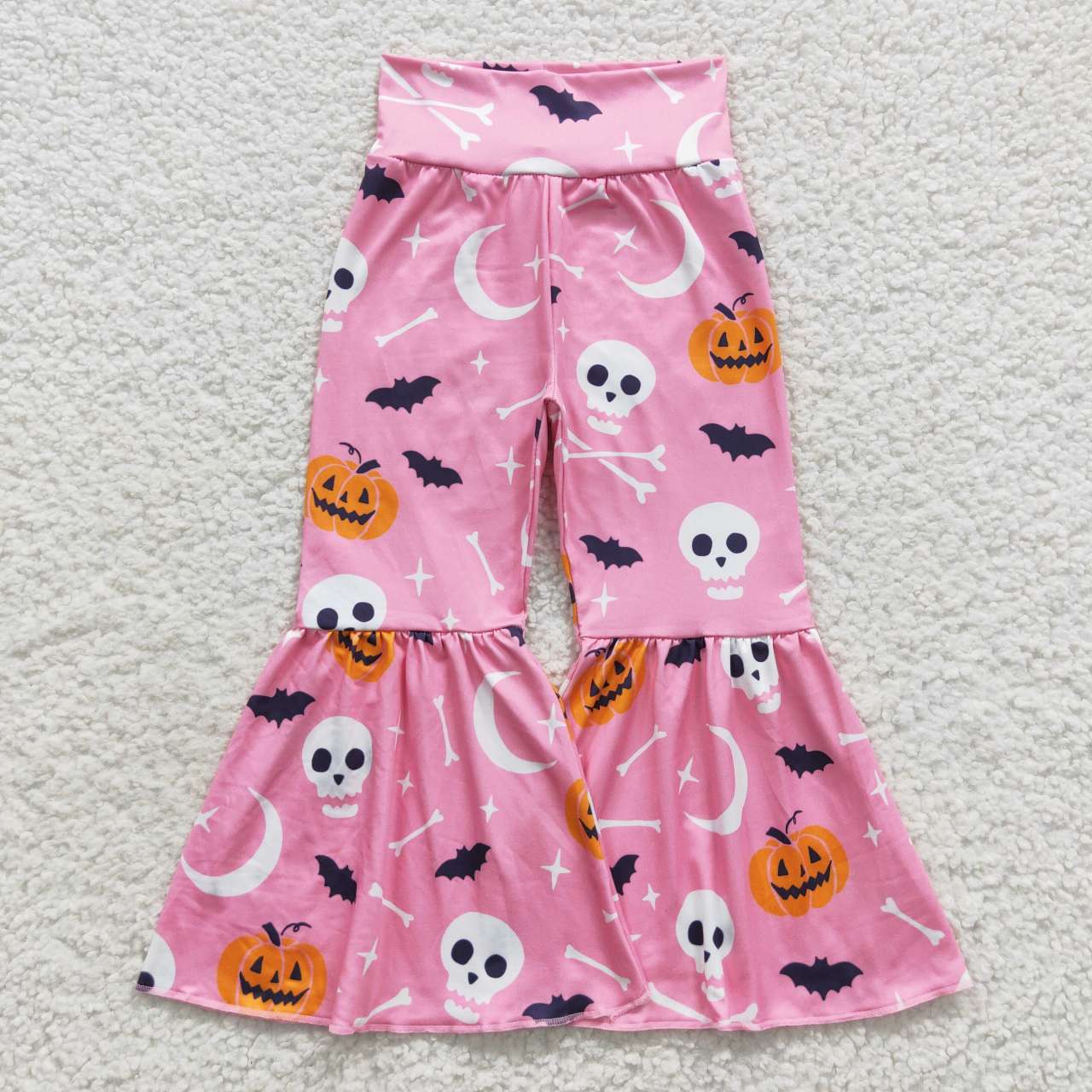 P0218 Halloween pumpkin moon bat western print girl pink bell bottom pants RTS 20230720