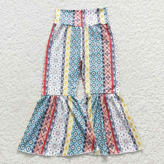 P0220 western print girl bell bottom pants aztec print 20230724 RTS