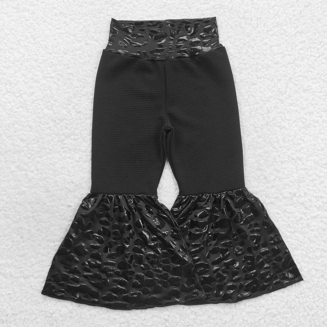 P0221 western print black leopard girl bell bottom pants 20230830 RTS