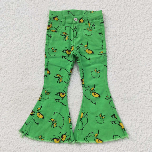 P0230 Green grinch bell bottom  girl denim jeans 20230817 RTS