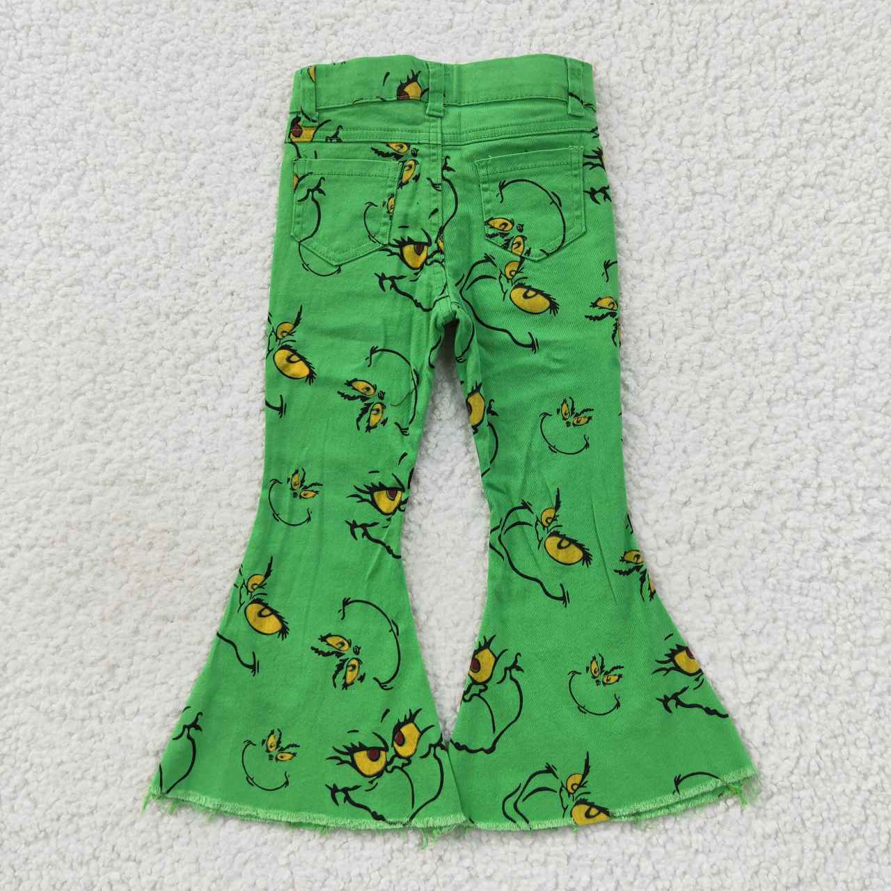 P0230 Green grinch bell bottom  girl denim jeans 20230817 RTS